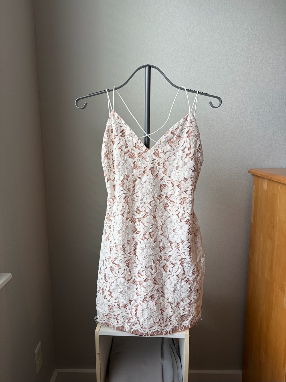 Lovely Day Lace Mini Dress in White/Cream with Strappy Back